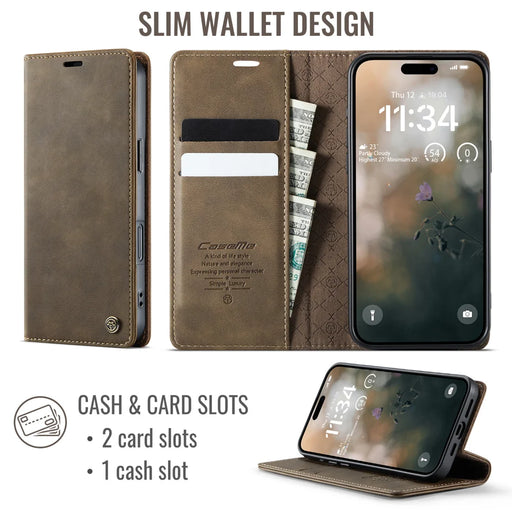 CASEME For iPhone 18 Pro Max / 17 Pro Max Case  033 Series RFID Blocking Wallet Stand Calf Texture Leather Phone Cover - Coffee - 2