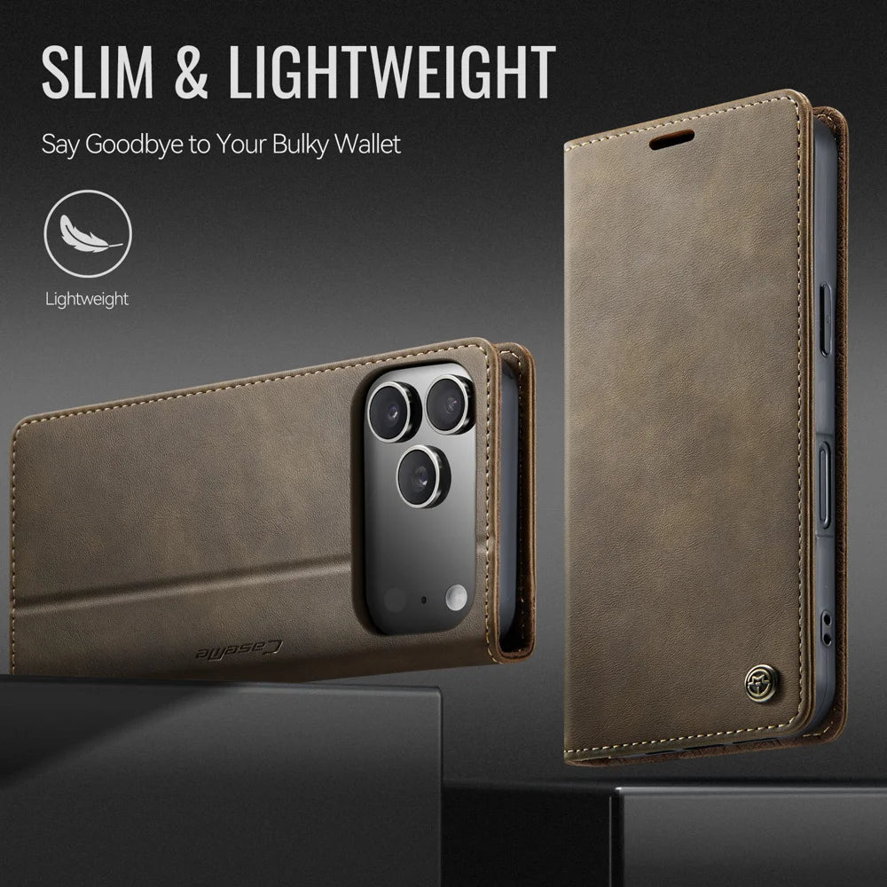 CASEME For iPhone 18 Pro Max / 17 Pro Max Case  033 Series RFID Blocking Wallet Stand Calf Texture Leather Phone Cover - Coffee - 7
