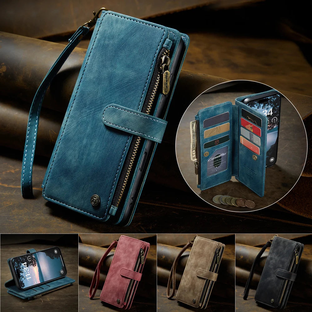 CASEME For iPhone 18 Pro Max / 17 Pro Max Phone Cases with Strap  C30 Zipper Multiple Card Holder PU Leather Cover - Blue - 4