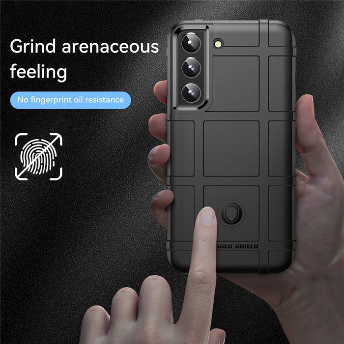 For Samsung Galaxy S23+ Cell Phone Case Rugged Square Grid Texture Drop-proof TPU Back Cover - Black - 3