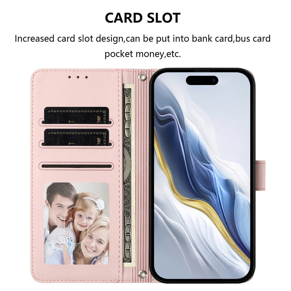 For iPhone 17 Wallet Case with Wrist Strap Love Cat Pattern Imprint Leather Phone Cover - Pink - 2