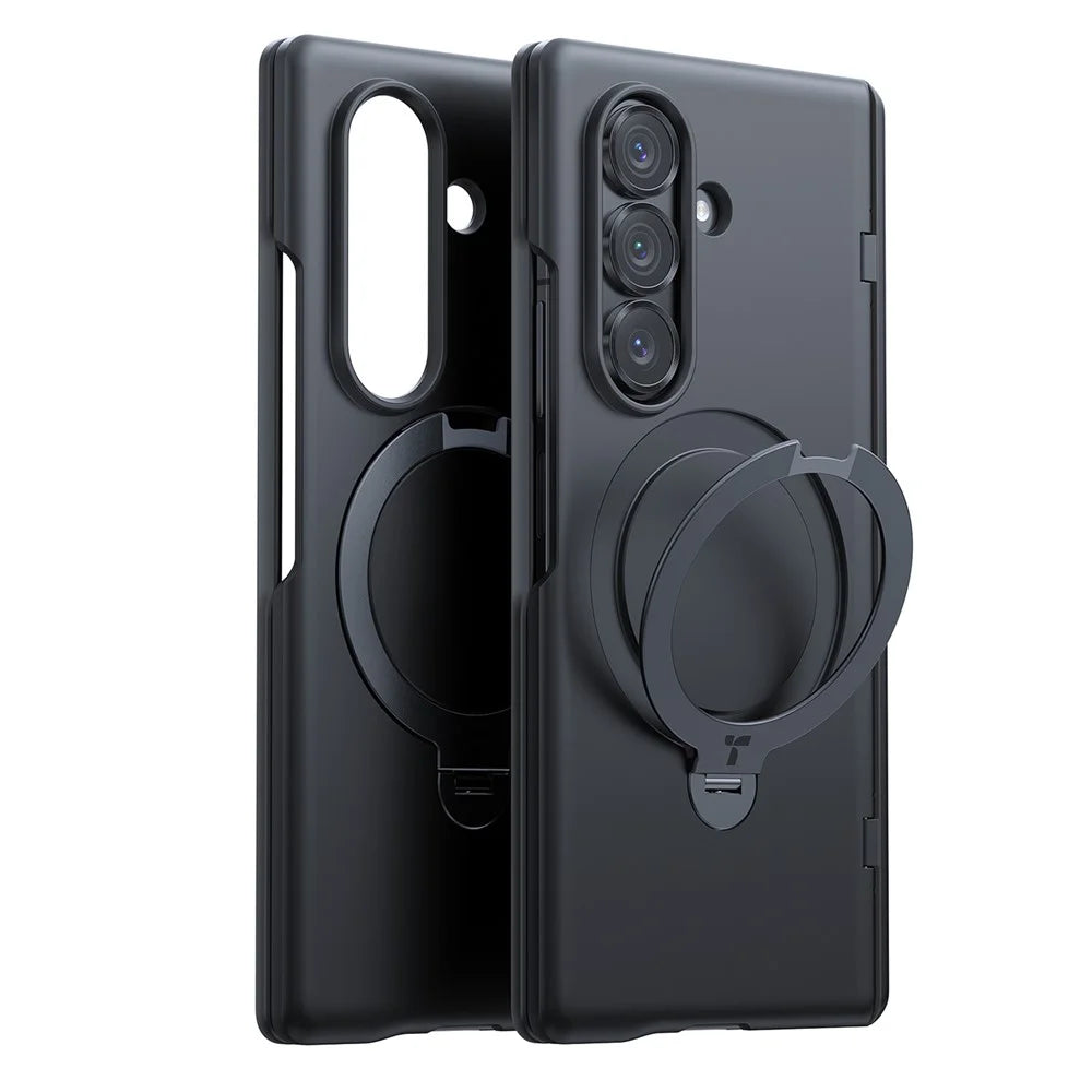 TORRAS Ostand Q3 Spin Series For Samsung Galaxy Z Fold7 5G Case 360 Degree Rotating Magnetic Kickstand PC Phone Cover with 2 Tempered Glass Film - Black - 2