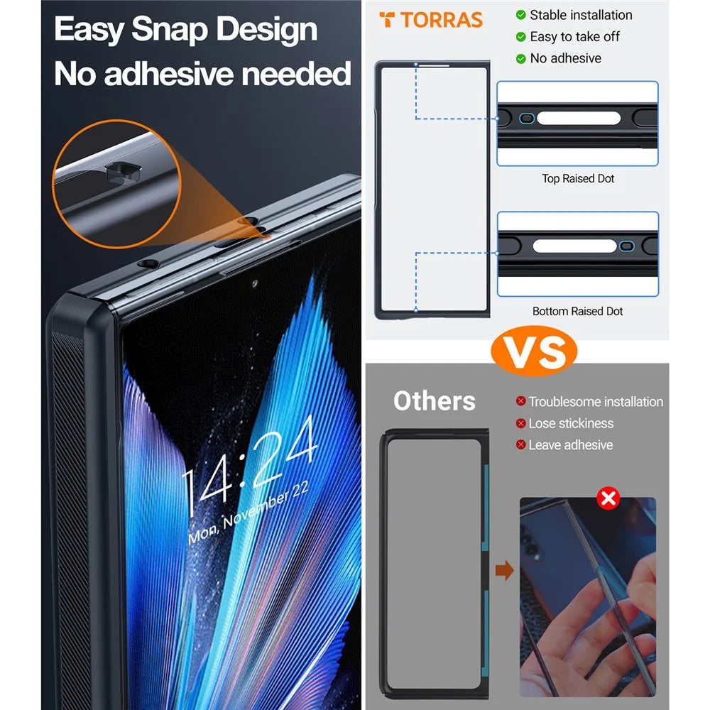 TORRAS Ostand Q3 Spin Series For Samsung Galaxy Z Fold7 5G Case 360 Degree Rotating Magnetic Kickstand PC Phone Cover with 2 Tempered Glass Film - Black - 6