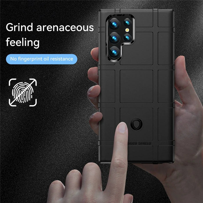 For Samsung Galaxy S23 Ultra Rugged Square Grid Texture Phone Case Anti-scratch Flexible TPU Protective Cover - Black - 3