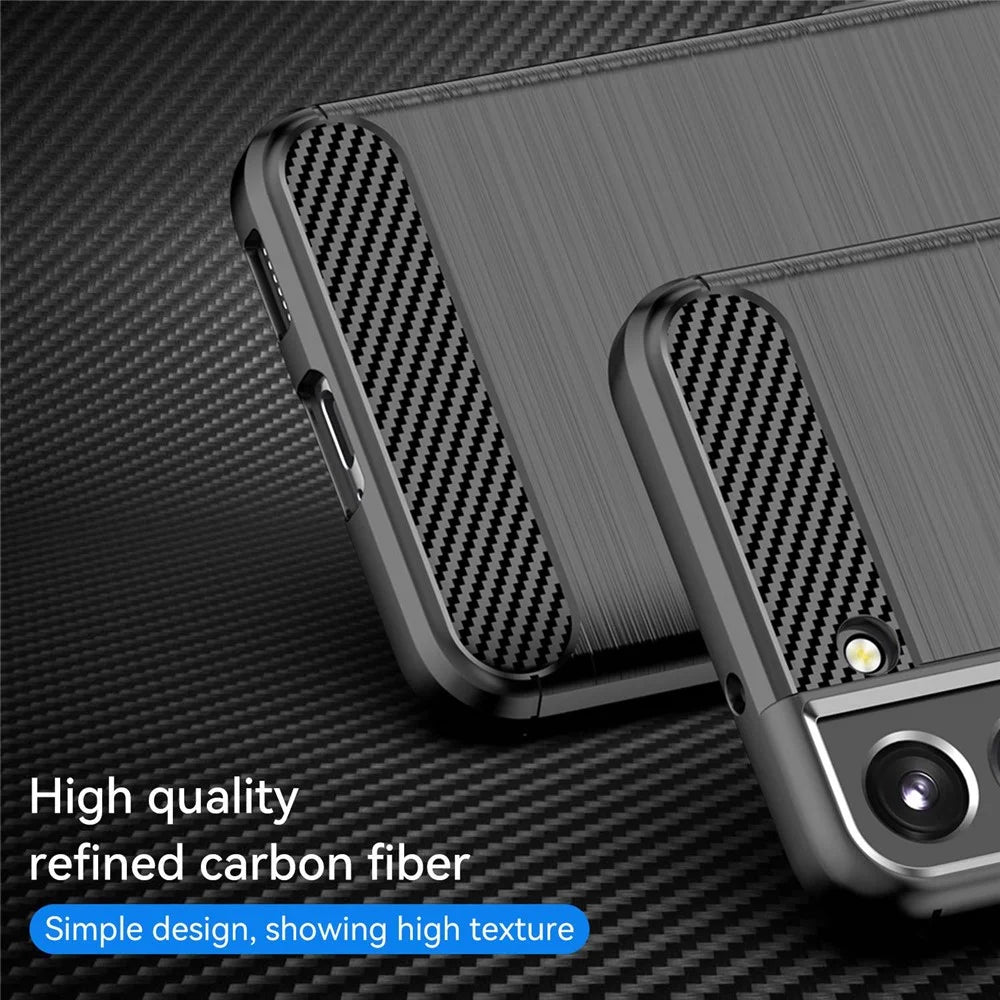 For Samsung Galaxy S23 Shockproof Case Anti-Drop Flexible TPU Phone Back Cover Brushed Carbon Fiber Texture Cell Phone Case - Black - 3