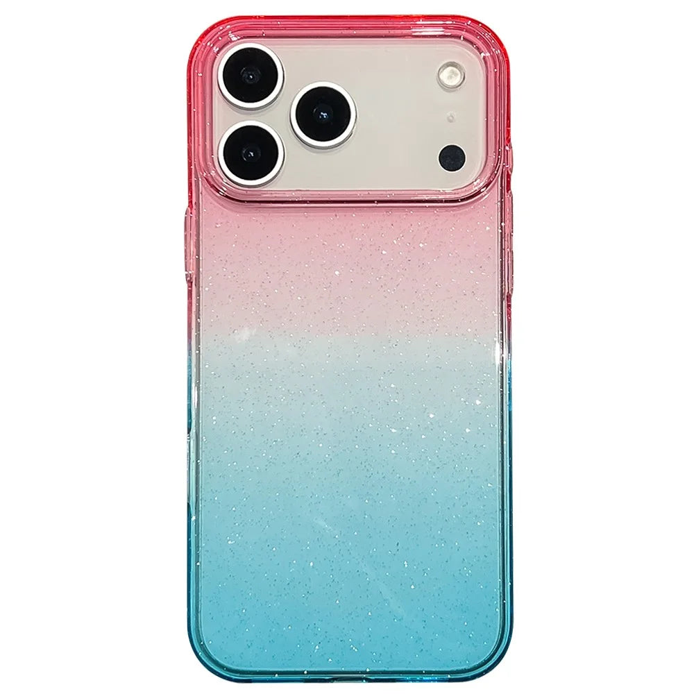 For iPhone 18 Pro / 17 Pro Case Transparent Glitter Dual Color PC + TPU Phone Cover - Pink / Sky Blue - 1