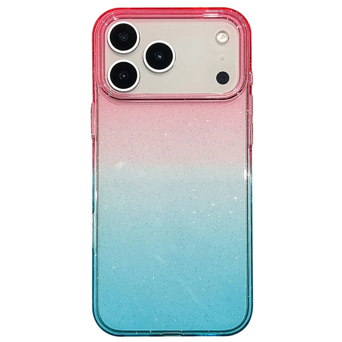 For iPhone 18 Pro / 17 Pro Case Transparent Glitter Dual Color PC + TPU Phone Cover - Pink / Sky Blue - 1
