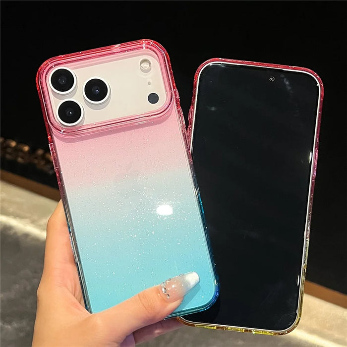 For iPhone 18 Pro / 17 Pro Case Transparent Glitter Dual Color PC + TPU Phone Cover - Pink / Sky Blue - 3