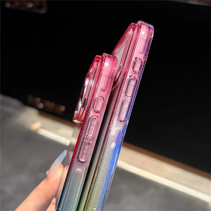 For iPhone 18 Pro / 17 Pro Case Transparent Glitter Dual Color PC + TPU Phone Cover - Pink / Sky Blue - 4