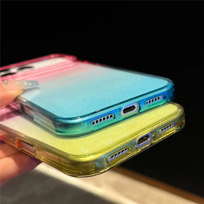 For iPhone 18 Pro / 17 Pro Case Transparent Glitter Dual Color PC + TPU Phone Cover - Pink / Sky Blue - 5