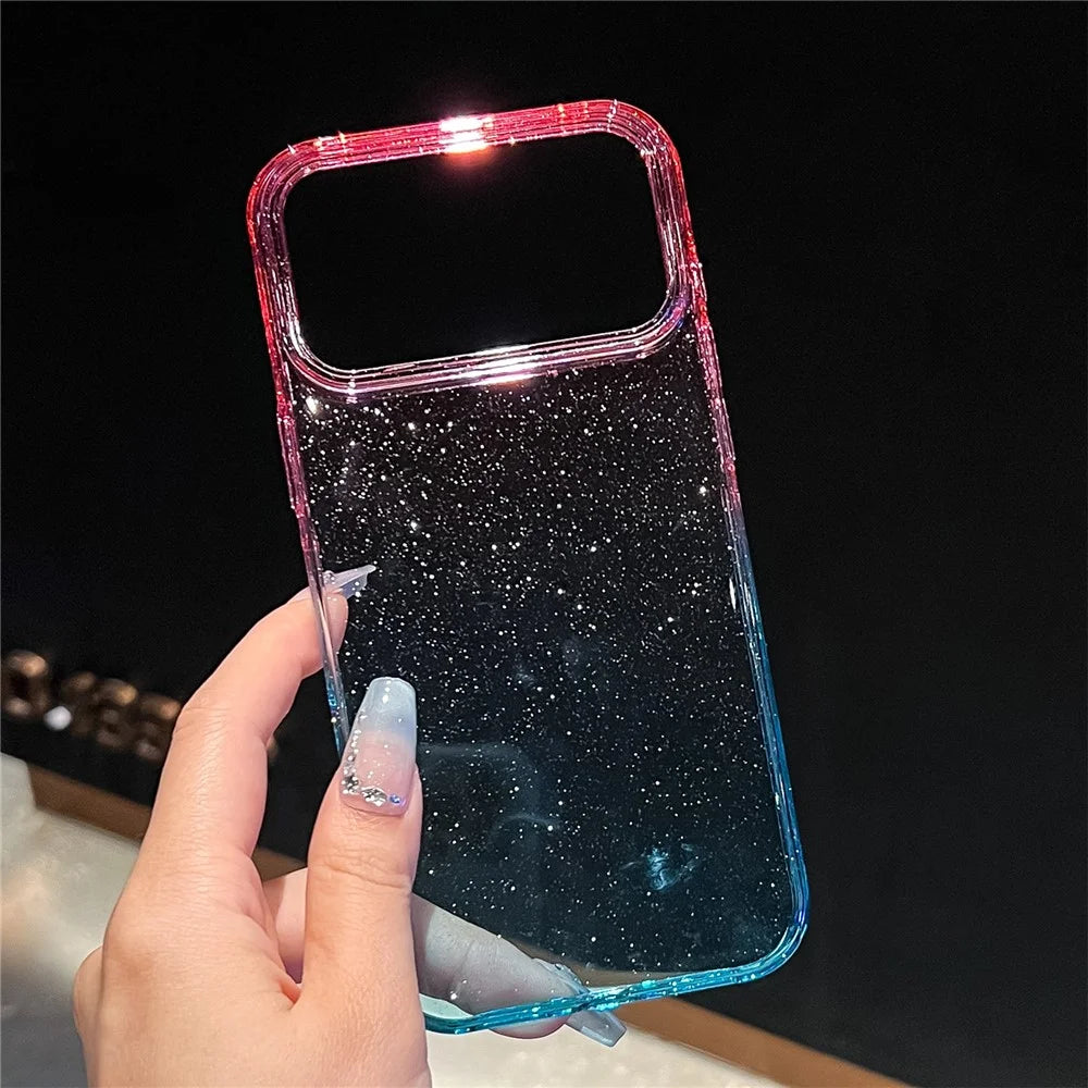 For iPhone 18 Pro Max / 17 Pro Max Case Transparent Glitter Dual Color PC + TPU Phone Cover - Pink / Sky Blue - 2