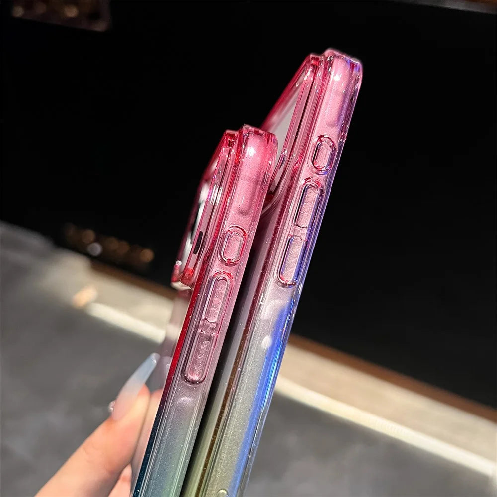 For iPhone 18 Pro Max / 17 Pro Max Case Transparent Glitter Dual Color PC + TPU Phone Cover - Pink / Sky Blue - 4