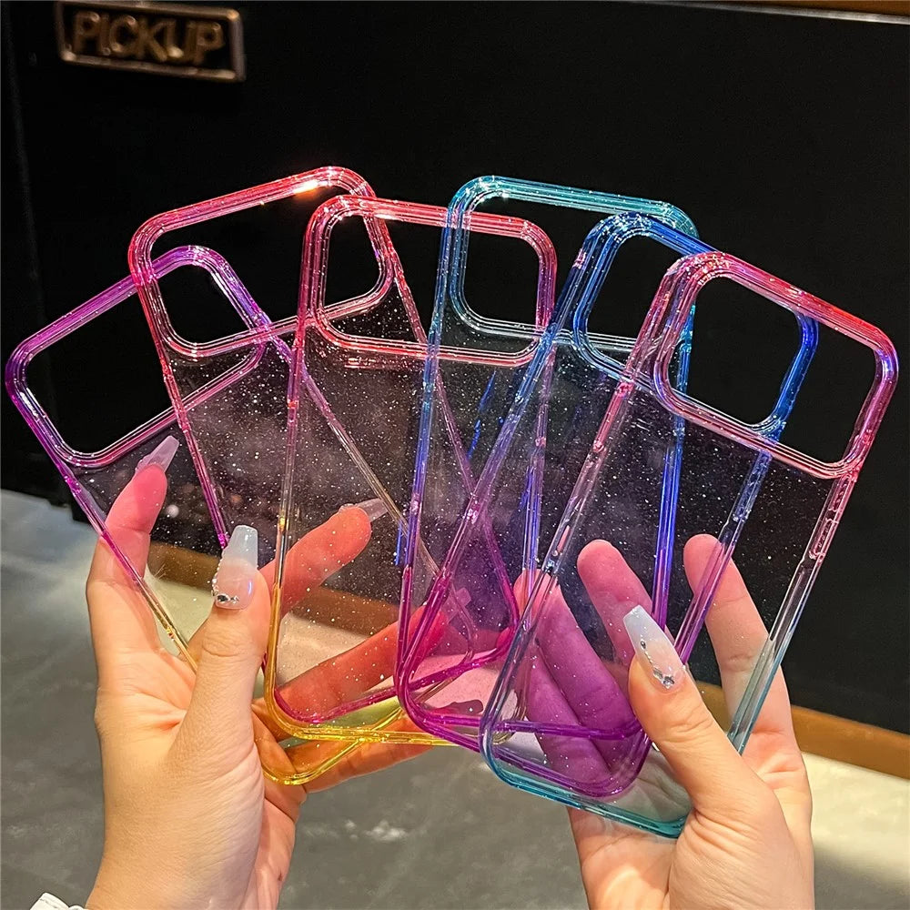 For iPhone 18 Pro Max / 17 Pro Max Case Transparent Glitter Dual Color PC + TPU Phone Cover - Pink / Sky Blue - 6