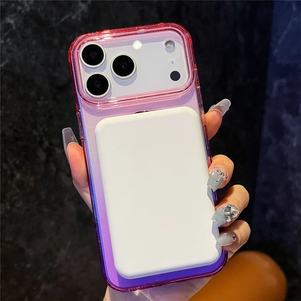 For iPhone 18 Pro / 17 Pro Case Glitter PC + TPU Clear Mirror Kickstand Phone Cover with Compatible with MagSafe - Purple / Yellow - 7