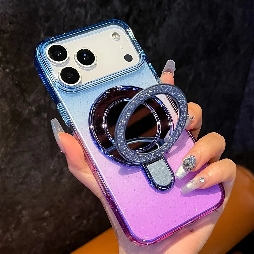 For iPhone 18 Pro Max / 17 Pro Max Case Glitter PC + TPU Clear Mirror Kickstand Phone Cover with Compatible with MagSafe - Purple / Yellow - 4