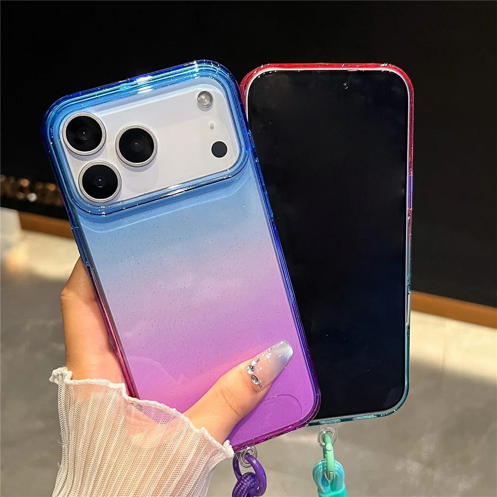 For iPhone 18 Pro / 17 Pro Case Glitter Dual Color PC + TPU Clear Phone Cover with Hand Strap - Blue / Purple - 3