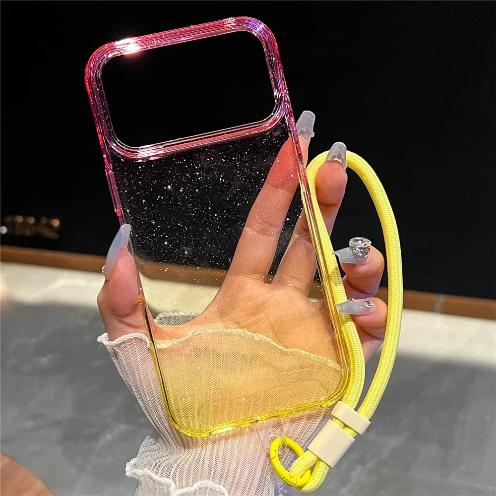 For iPhone 18 Pro / 17 Pro Case Glitter Dual Color PC + TPU Clear Phone Cover with Hand Strap - Blue / Purple - 4