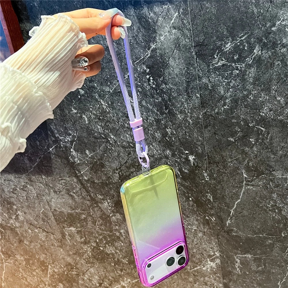 For iPhone 18 Pro / 17 Pro Case Glitter Dual Color PC + TPU Clear Phone Cover with Hand Strap - Blue / Purple - 5