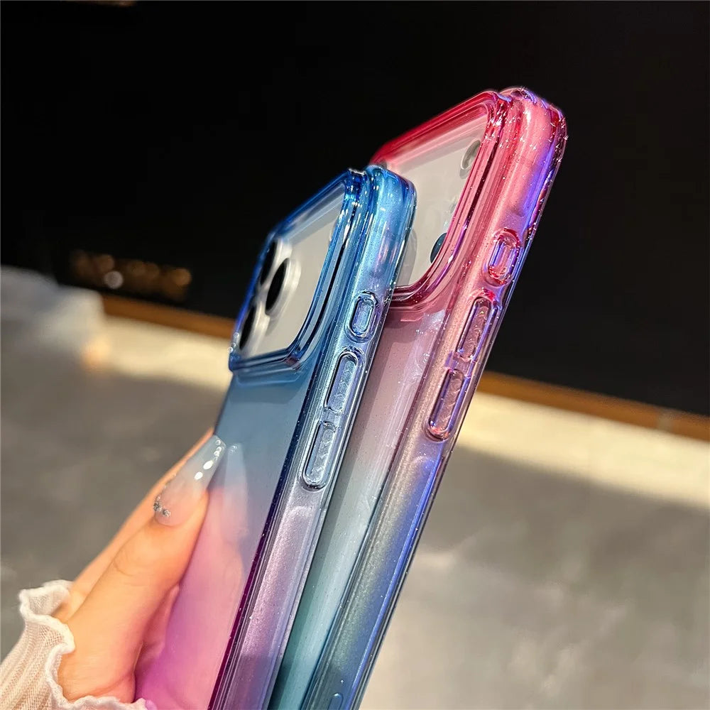 For iPhone 18 Pro Max / 17 Pro Max Case Glitter Dual Color PC + TPU Clear Phone Cover with Hand Strap - Blue / Purple - 6