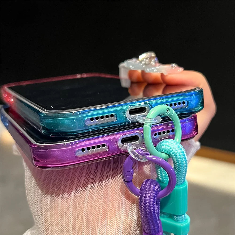 For iPhone 18 Pro Max / 17 Pro Max Case Glitter Dual Color PC + TPU Clear Phone Cover with Hand Strap - Blue / Purple - 7