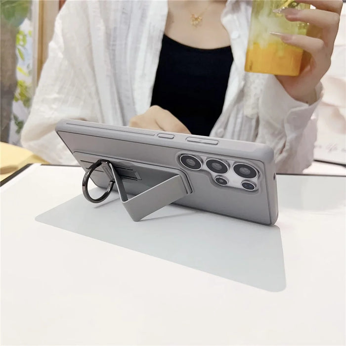For Samsung Galaxy S25 Ultra Case with Kickstand / D-Ring Holder TPU PC Phone Back Cover - Grey - 4