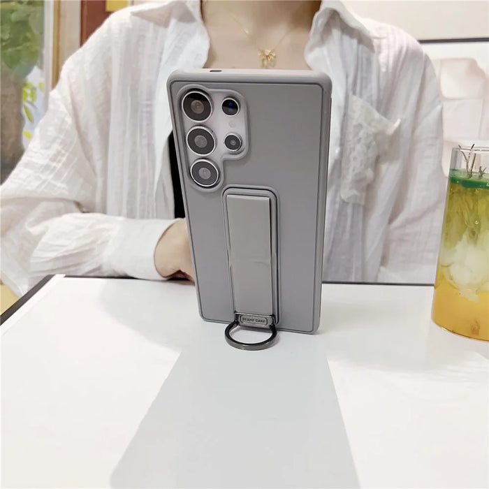 For Samsung Galaxy S25 Ultra Case with Kickstand / D-Ring Holder TPU PC Phone Back Cover - Grey - 5