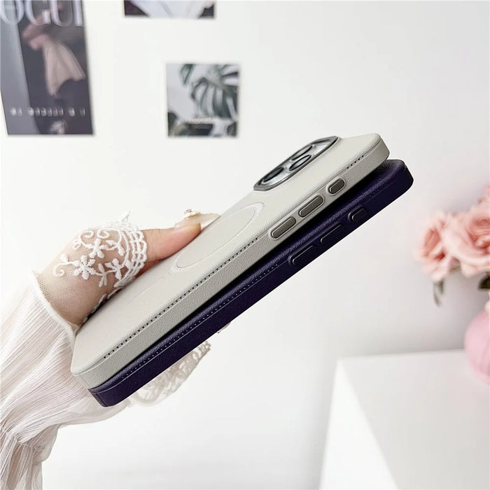 For iPhone 16 Pro Max Magnetic Case TPU + PC + PU Phone Cover with Metal Lens Frame - Black - 4