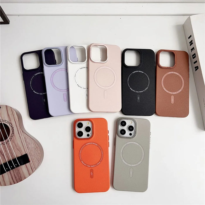 For iPhone 16 Pro Max Magnetic Case TPU + PC + PU Phone Cover with Metal Lens Frame - Black - 6