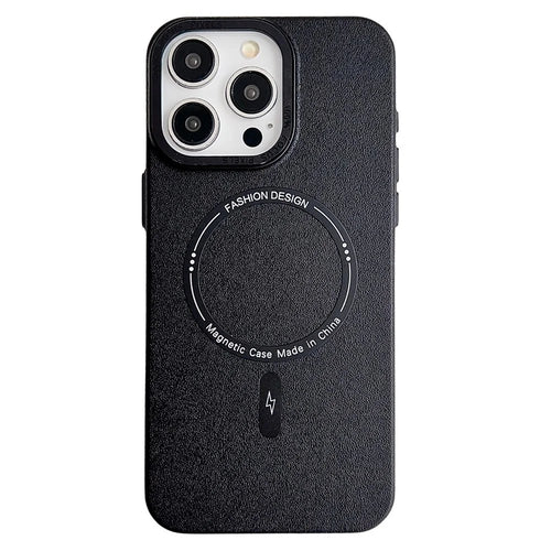 For iPhone 16 Pro Magnetic Case TPU + PC + PU Phone Cover with Metal Lens Frame - Black - 1