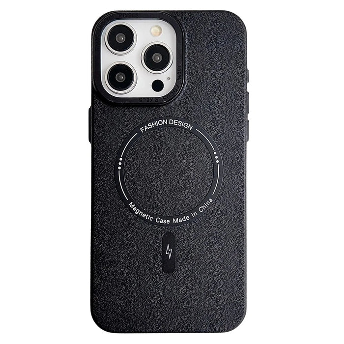 For iPhone 16 Pro Magnetic Case TPU + PC + PU Phone Cover with Metal Lens Frame - Black - 1