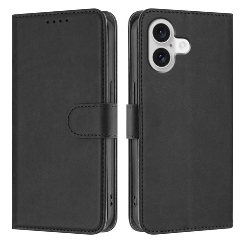 For iPhone 17 Leather Case Solid Color Phone Cover with Wallet - Black - 1