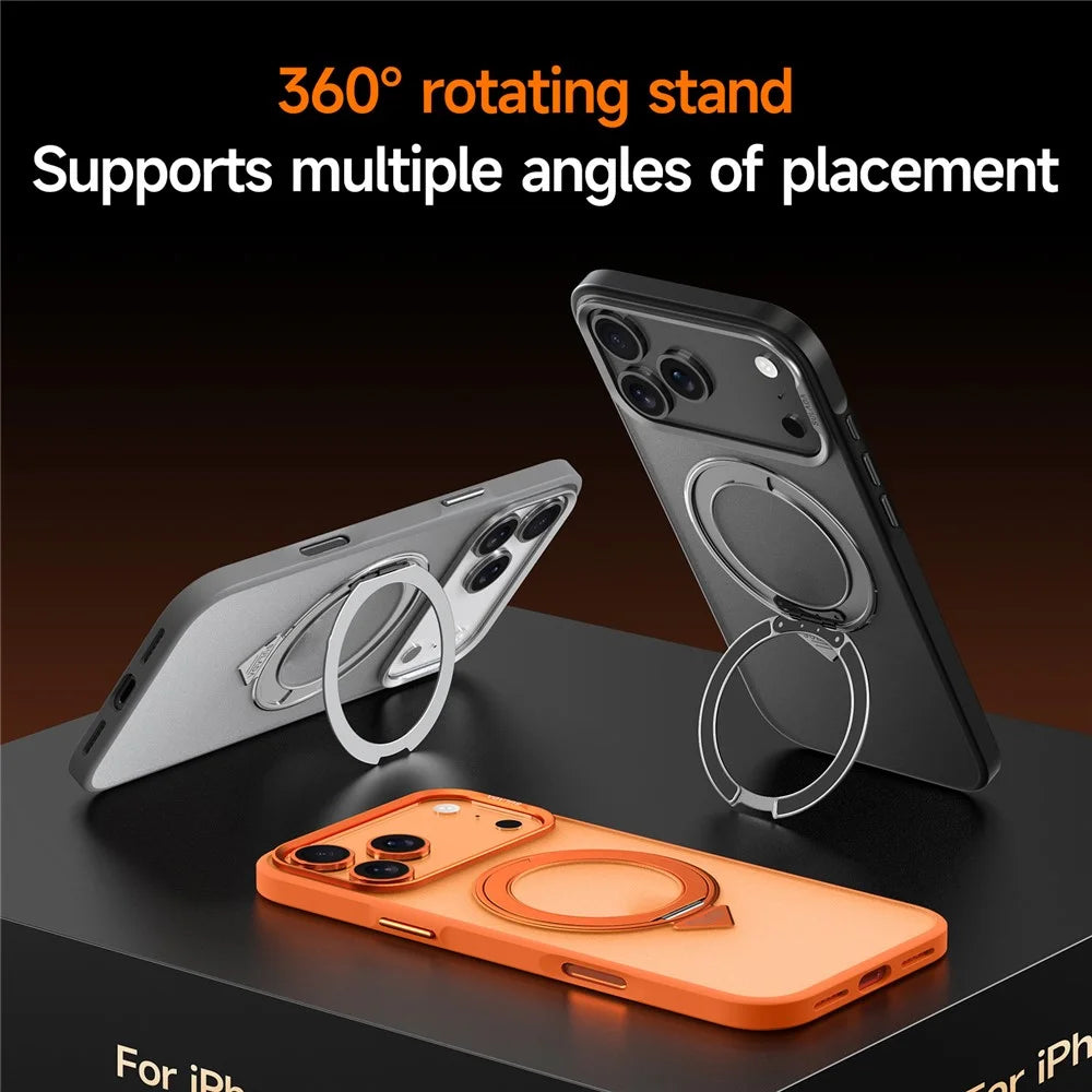 SULADA For iPhone 17 Pro Max Case Magnetic Case Anti-Fingerprints Matte TPU + PC Phone Cover with Kickstand - Orange - 6