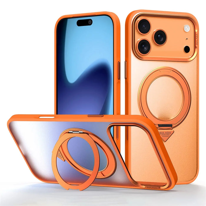 SULADA For iPhone 17 Pro Case Magnetic Case Anti-Fingerprints Matte TPU + PC Phone Cover with Kickstand - Orange - 1