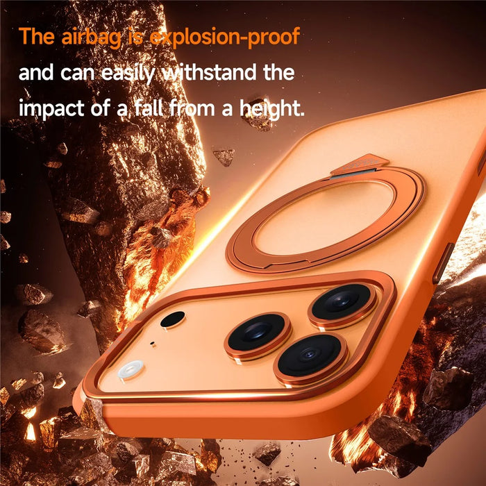 SULADA For iPhone 17 Pro Case Magnetic Case Anti-Fingerprints Matte TPU + PC Phone Cover with Kickstand - Orange - 2
