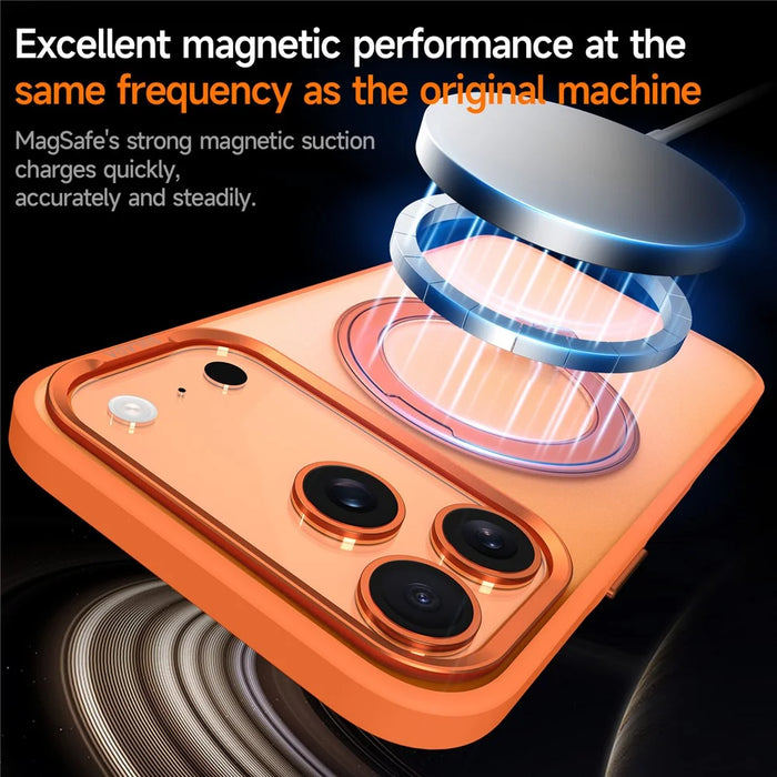 SULADA For iPhone 17 Pro Case Magnetic Case Anti-Fingerprints Matte TPU + PC Phone Cover with Kickstand - Orange - 4