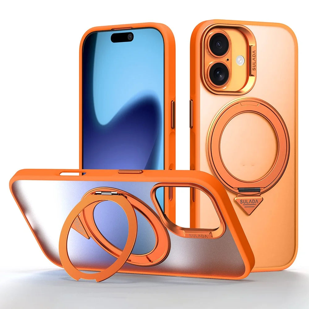 SULADA For iPhone 17 Case Magnetic Case Anti-Fingerprints Matte TPU + PC Phone Cover with Kickstand - Orange - 1