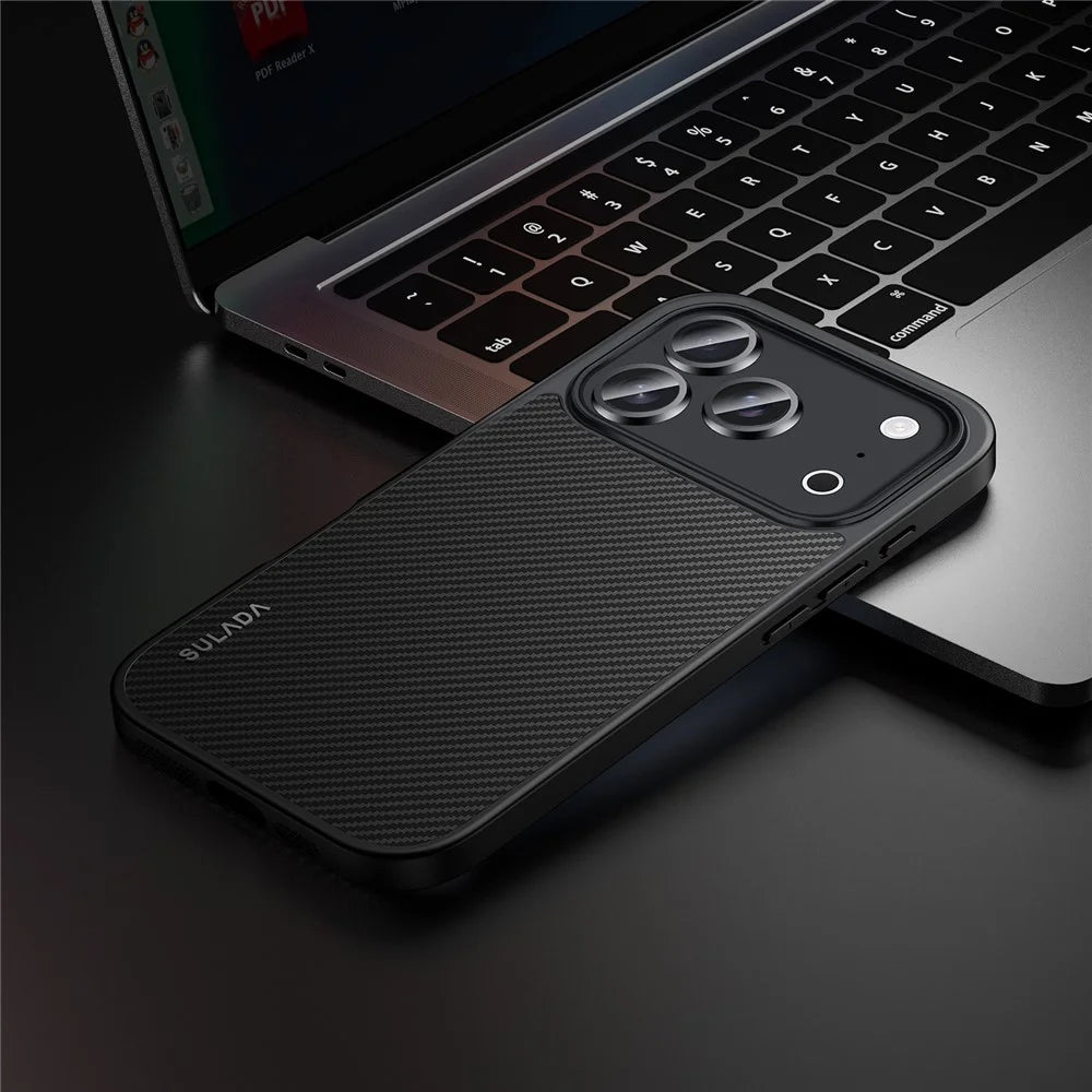 SULADA For iPhone 17 Pro Case Compatible with MagSafe Metal Lens Frame PU+TPU Phone Cover - Black - 2