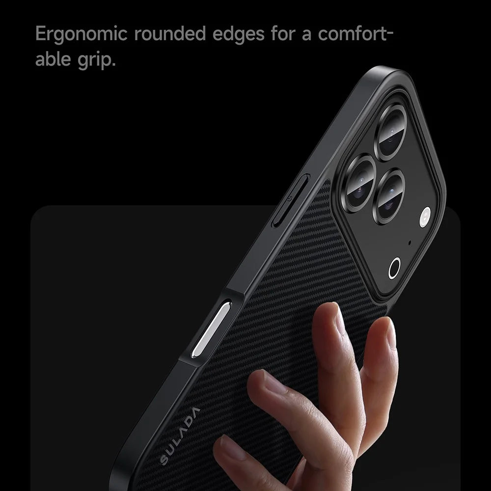 SULADA For iPhone 17 Pro Case Compatible with MagSafe Metal Lens Frame PU+TPU Phone Cover - Black - 3