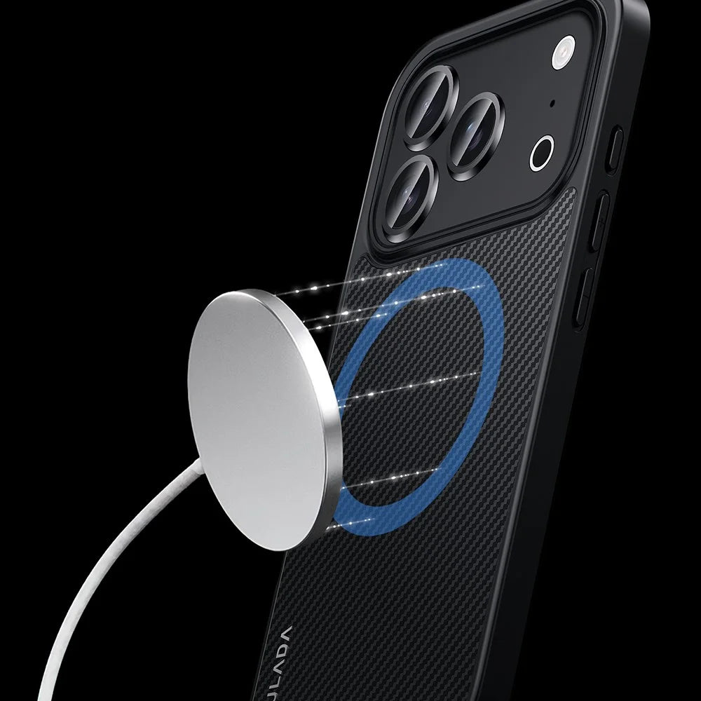 SULADA For iPhone 17 Pro Case Compatible with MagSafe Metal Lens Frame PU+TPU Phone Cover - Black - 7