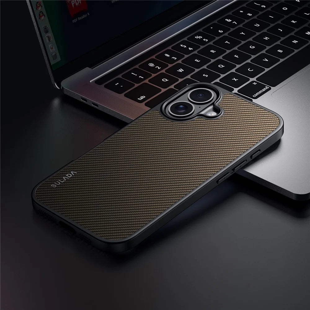 SULADA For iPhone 17 Case Compatible with MagSafe Metal Lens Frame PU+TPU Phone Cover - Brown - 2