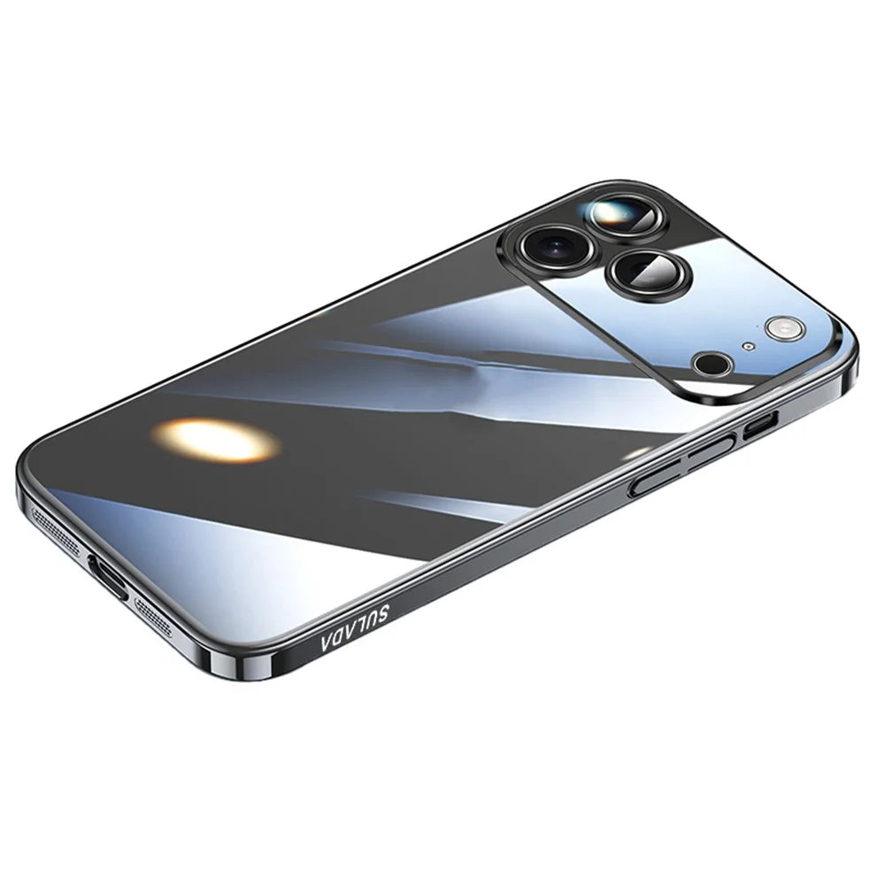 SULADA JINGJIA Series For iPhone 17 Pro Max Case Electroplating Hard PC Clear Phone Case with Lens Film - Black - 1