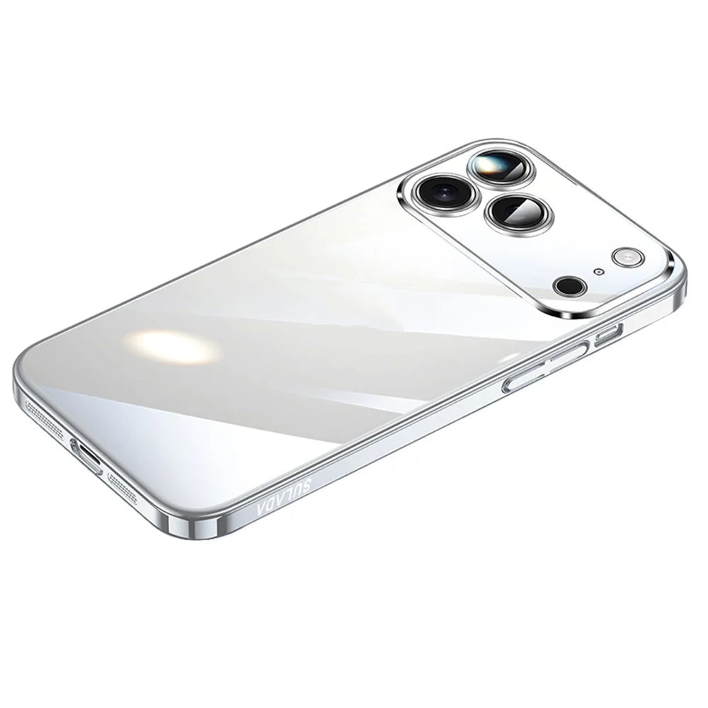 SULADA JINGJIA Series For iPhone 17 Pro Case Electroplating Hard PC Clear Phone Case with Lens Film - Silver - 1