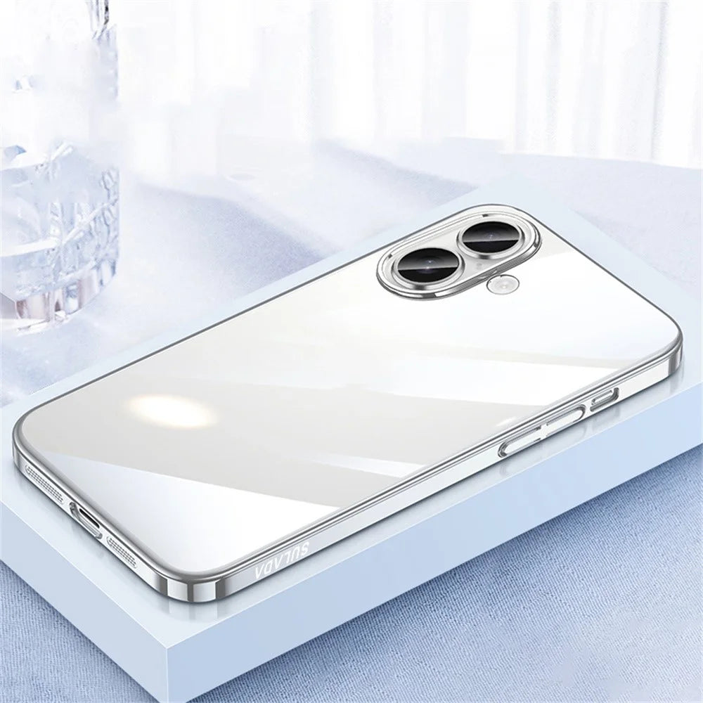 SULADA JINGJIA Series For iPhone 17 Case Electroplating Hard PC Clear Phone Case with Lens Film - Silver - 2