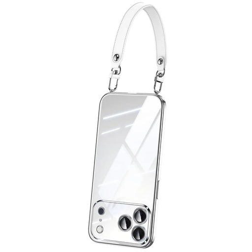 SULADA For iPhone 17 Pro Case Electroplating Ultra Clear Soft TPU Phone Cover with PU Wrist Strap - Silver - 1