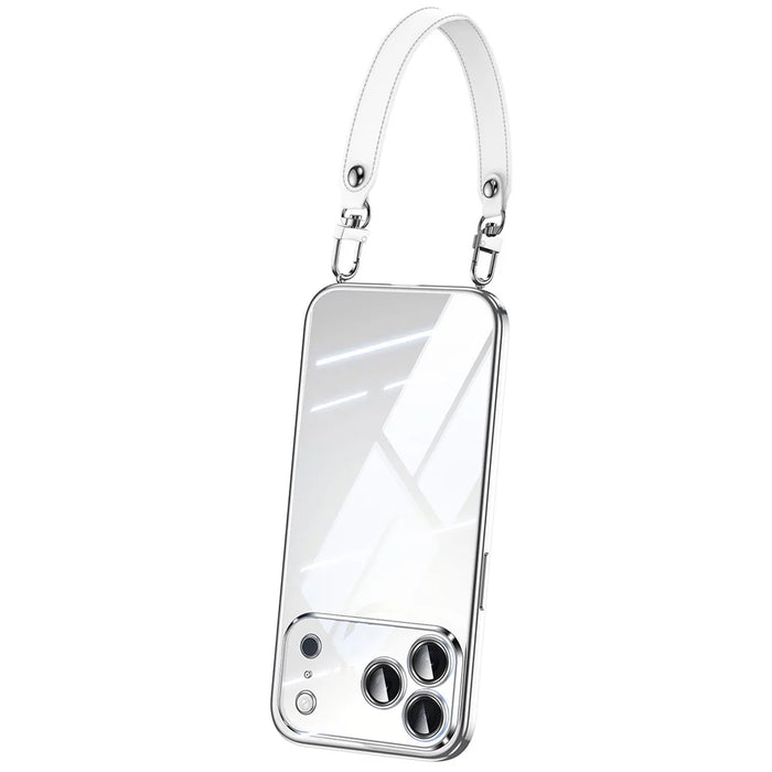 SULADA For iPhone 17 Pro Max Case Electroplating Ultra Clear Soft TPU Phone Cover with PU Wrist Strap - Silver - 1