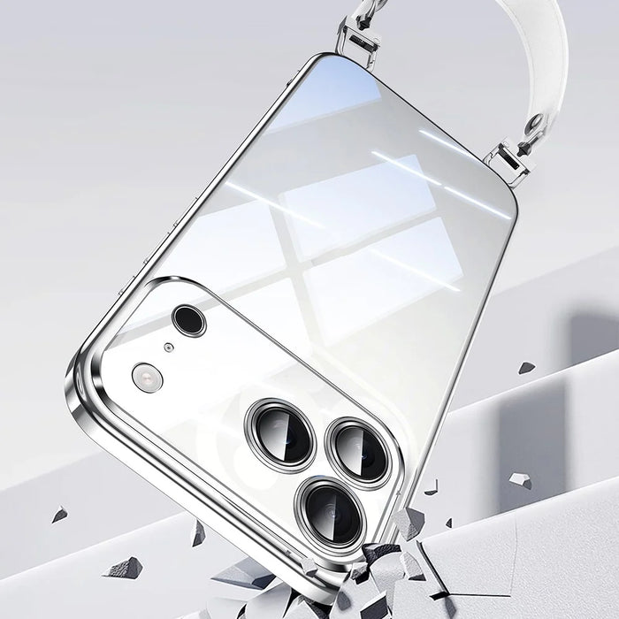 SULADA For iPhone 17 Pro Max Case Electroplating Ultra Clear Soft TPU Phone Cover with PU Wrist Strap - Silver - 6