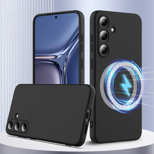 For Samsung Galaxy S25 FE Magnetic Case Anti-Drop Liquid Silicone Phone Cover - Black - 1