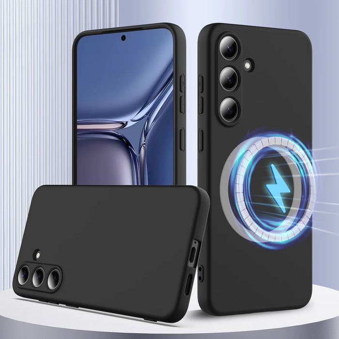 For Samsung Galaxy S25 FE Magnetic Case Anti-Drop Liquid Silicone Phone Cover - Black - 1