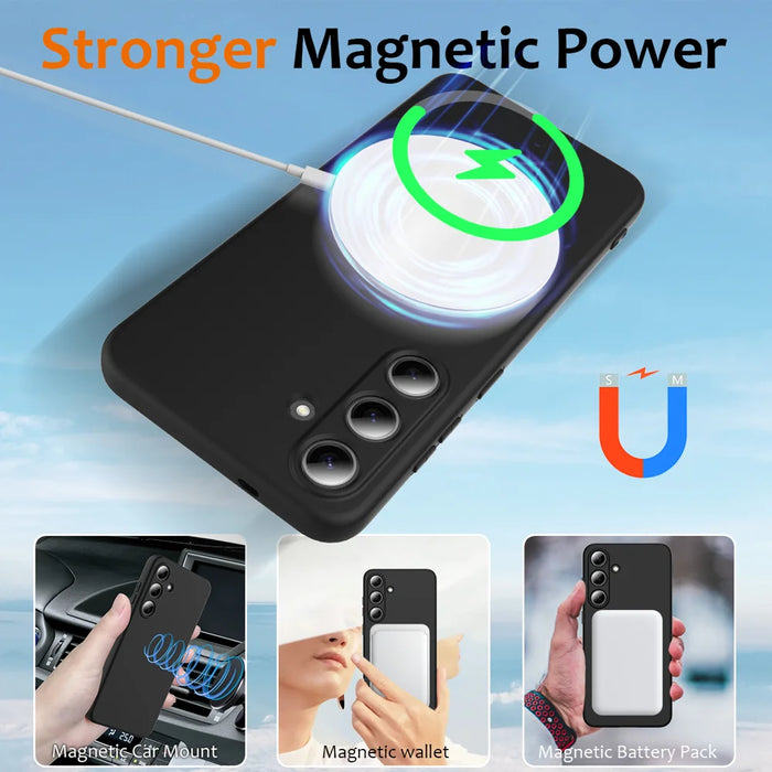 For Samsung Galaxy S25 FE Magnetic Case Anti-Drop Liquid Silicone Phone Cover - Black - 3