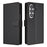 For Samsung Galaxy Z Fold7 5G Leather Case Wallet Stand Phone Cover with Wrist Strap - Black - 1